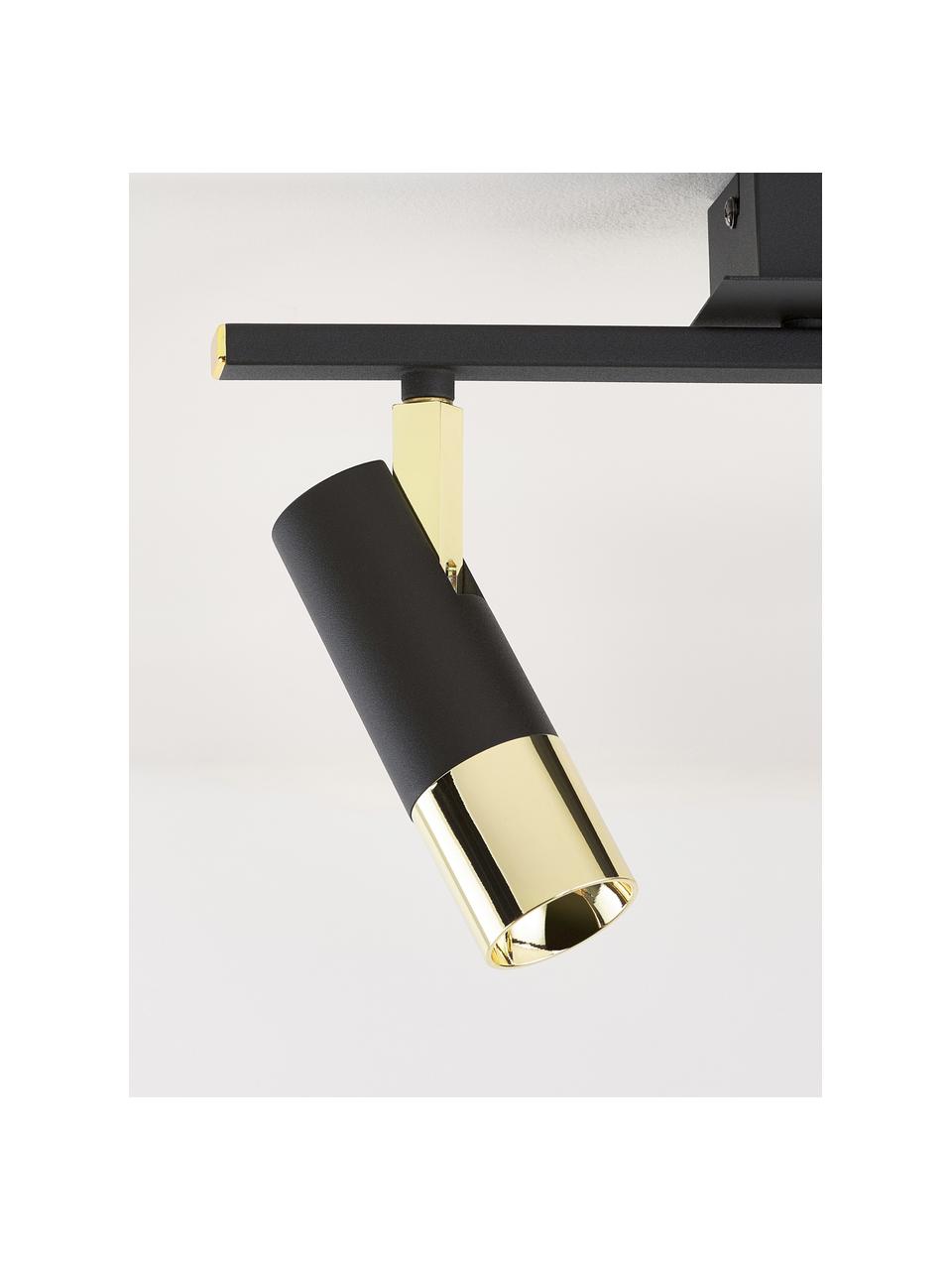 Plafonnier spot LED Bobby, Noir, couleur dorée, larg. 47 x haut. 13 cm