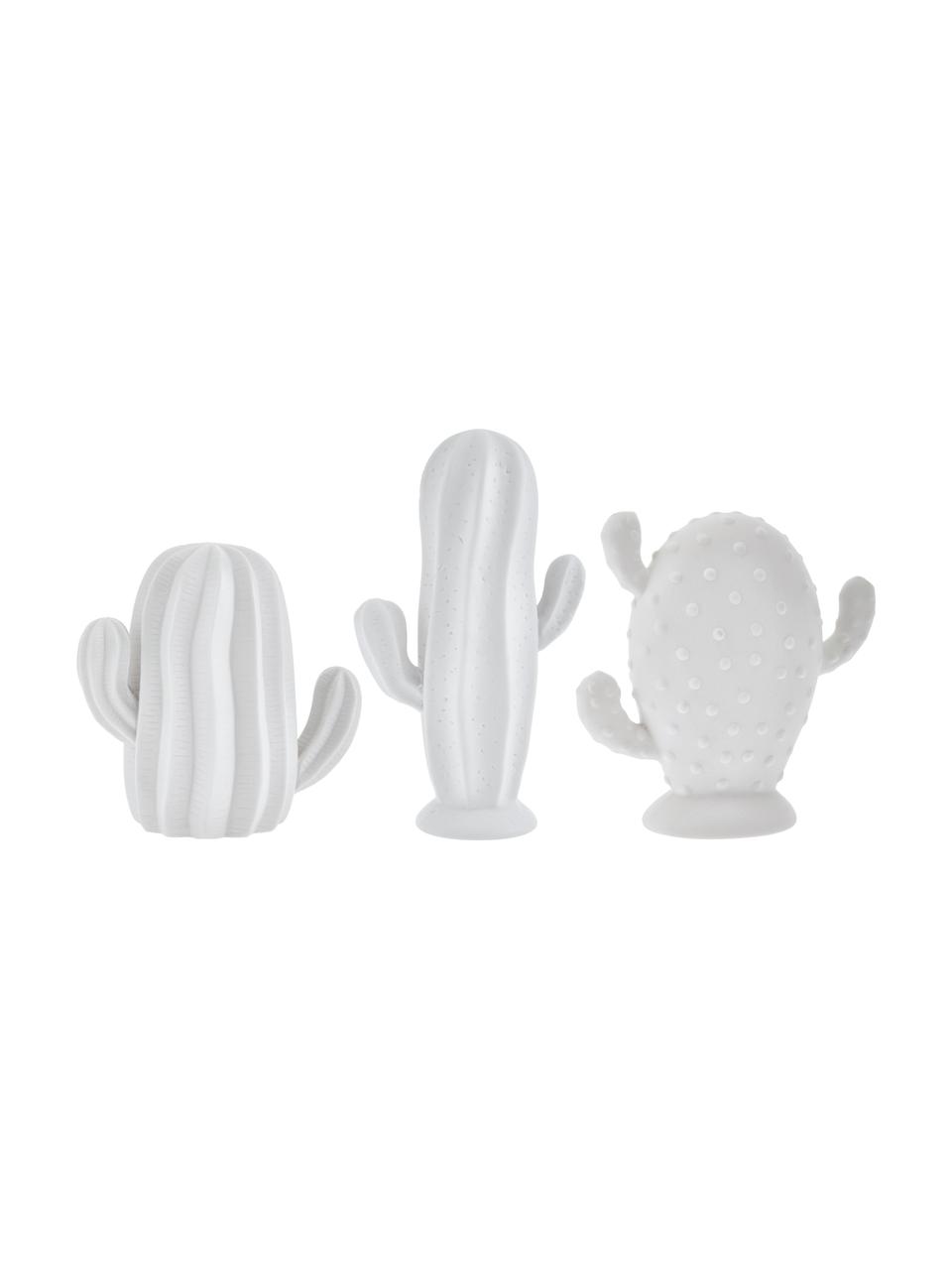 Set de cactus decorativos Dina, 3 pzas., Porcelana, sin tratar, mate, Blanco, Set de diferentes tamaños
