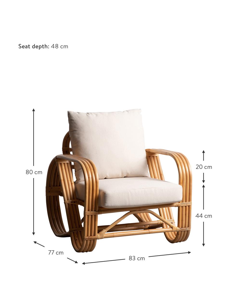 Poltroncina in rattan Fennel, Rivestimento: poliestere, Struttura: rattan, Marrone, Larg. 83 x Prof. 77 cm