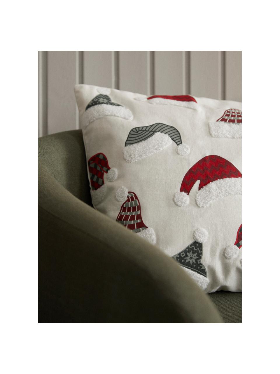 Housse de coussin 45x45 Derryl, 100% coton, Blanc cassé, rouge, vert, larg. 45 x long. 45 cm