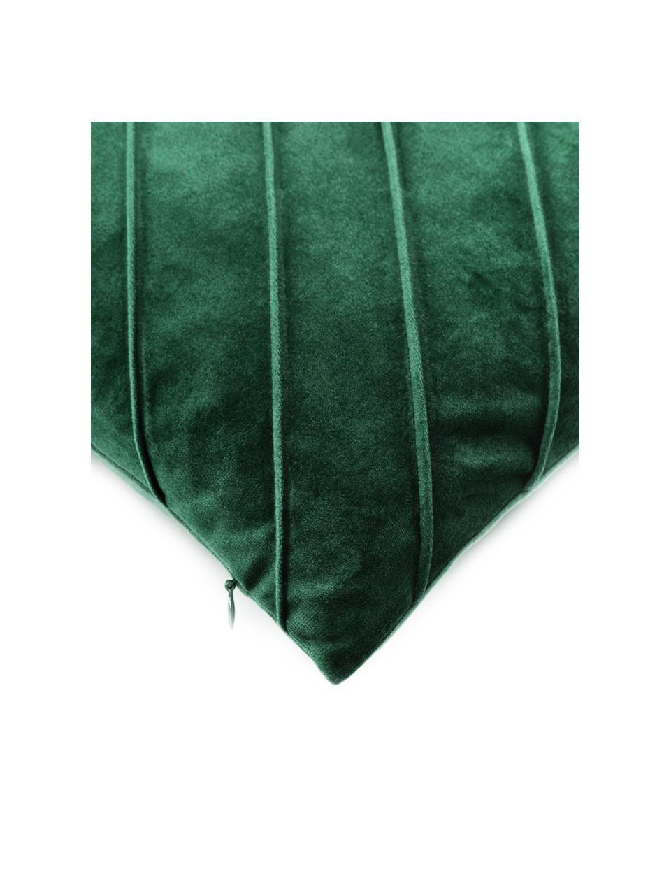 Housse de coussin en velours vert foncé Leyla, Velours (100 % polyester), Vert, larg. 30 x long. 50 cm