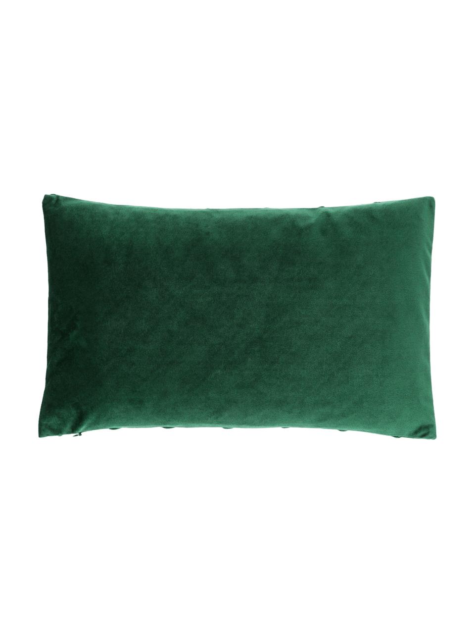 Federa arredo in velluto verde scuro con motivo strutturato Leyla, Velluto (100% poliestere), Verde, Larg. 30 x Lung. 50 cm