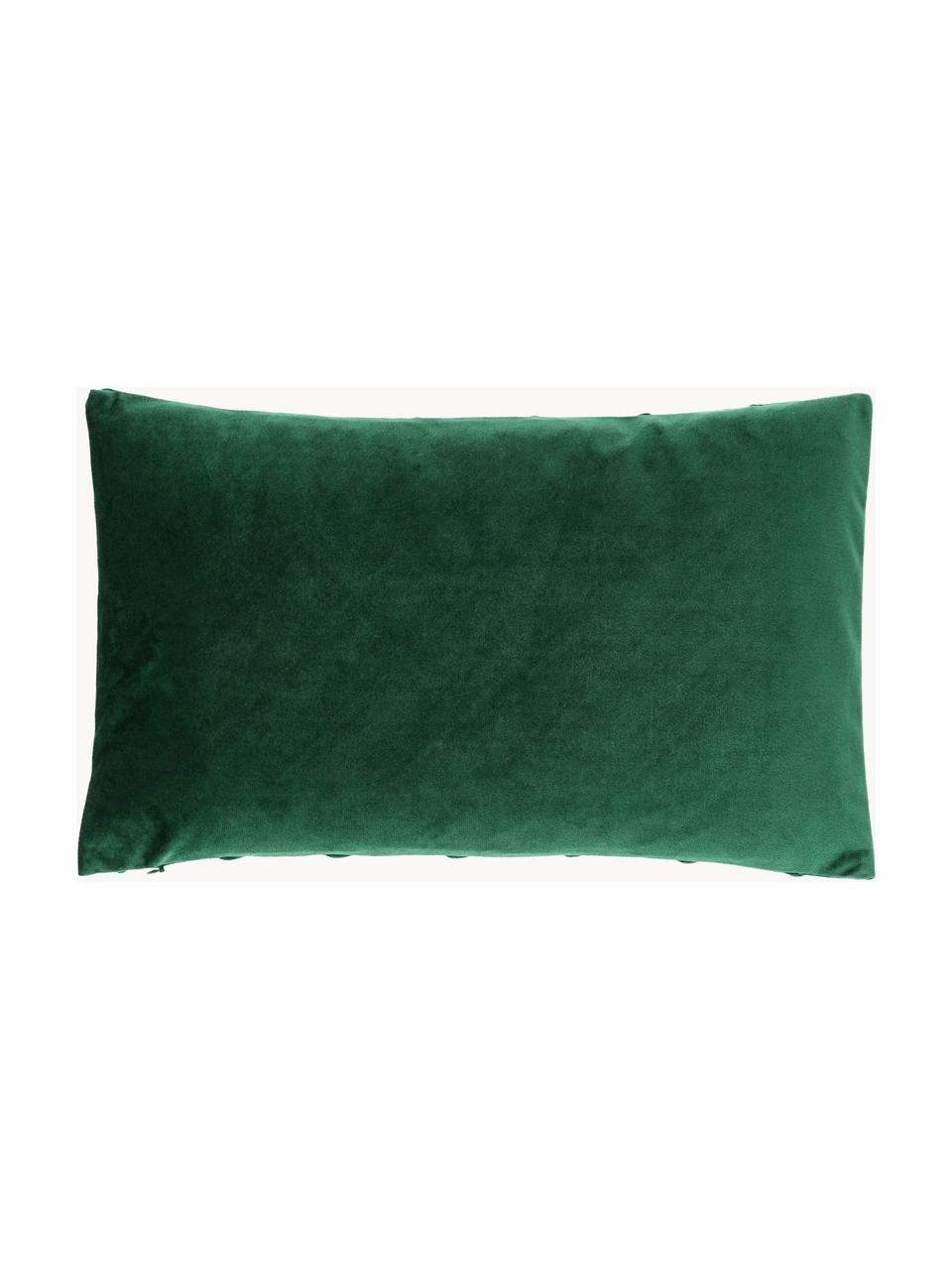 Housse de coussin en velours vert foncé Leyla, Velours (100 % polyester), Vert foncé, larg. 30 x long. 50 cm