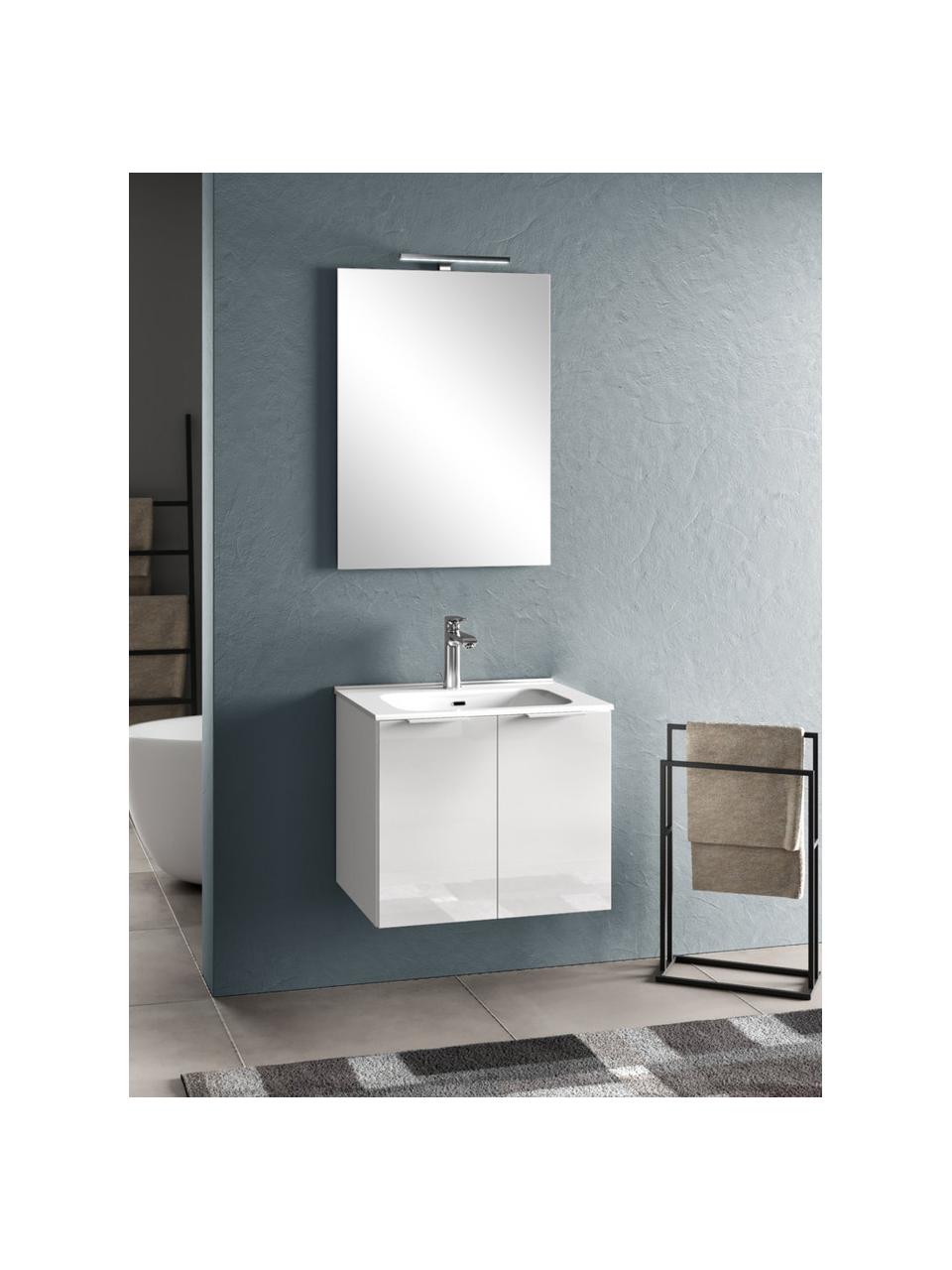 Set lavabo Iris 4 pz, Manico: alluminio rivestito, Lampada: alluminio rivestito, Superficie dello specchio: lastra di vetro, Bianco, Set in varie misure