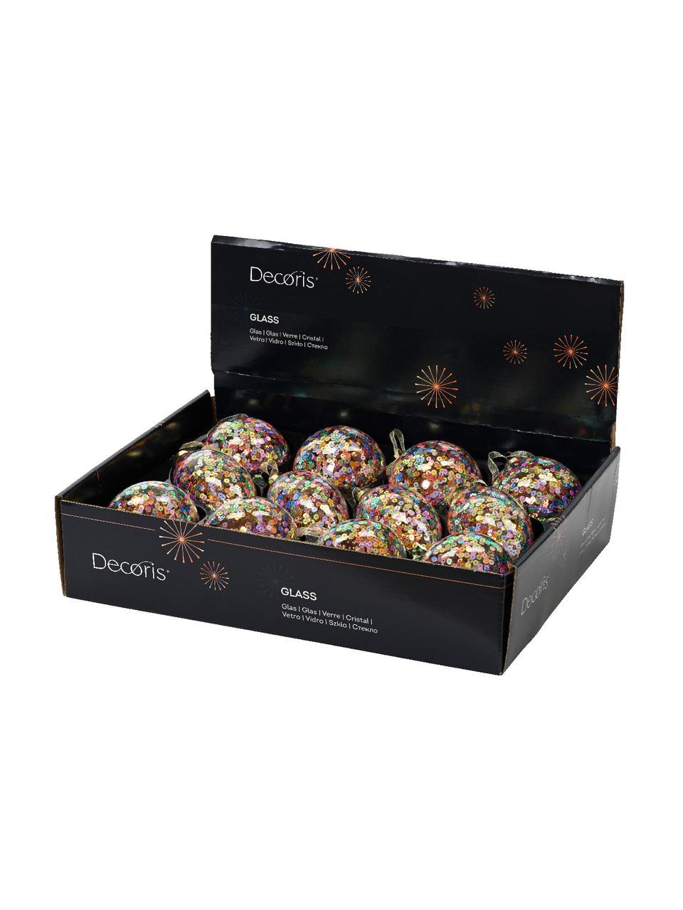 Adornos navideños Iris, 12 uds., Vidrio, Multicolor, Ø 8 cm