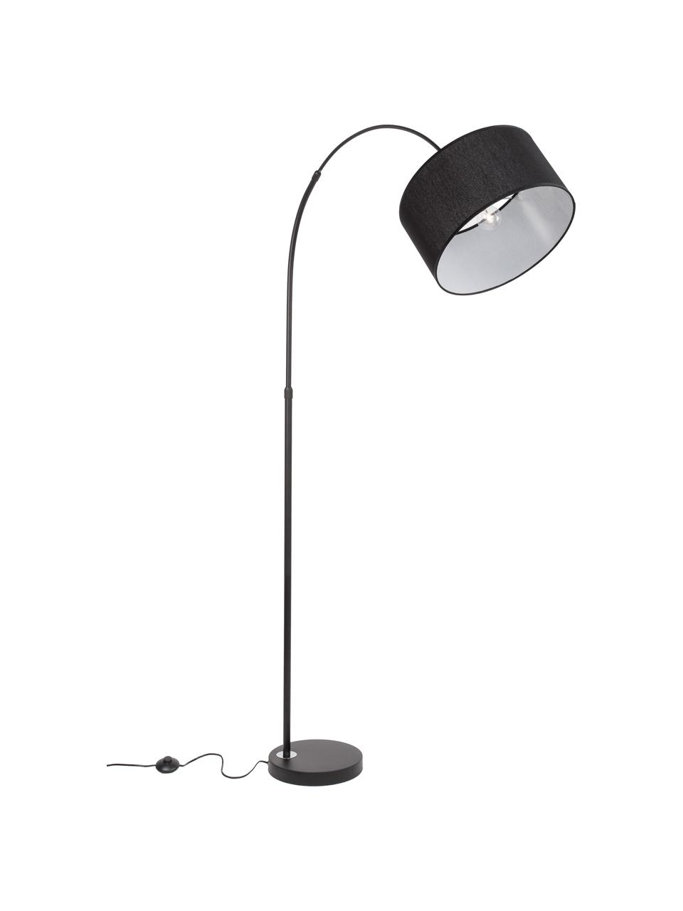 Booglamp Sama in zwart, Lampenkap: textiel, Lampvoet: aluminium, Zwart, B 90 x H 180 cm