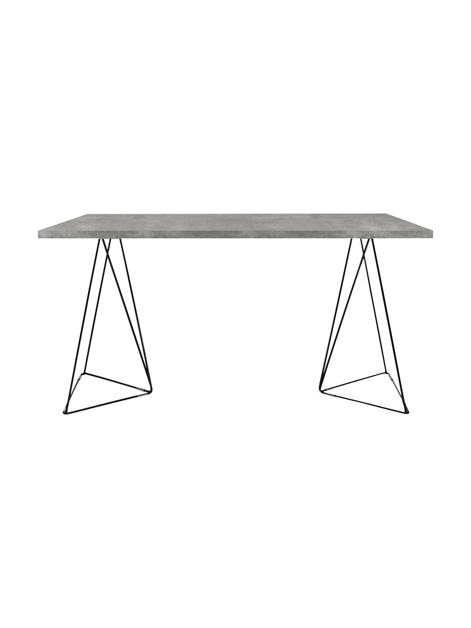 Schreibtisch Max mit Trestle Beinen, Tischplatte: Spanplatte in Leichtbau-W, Beine: Metall, lackiert, Grau, B 140 x T 75 cm