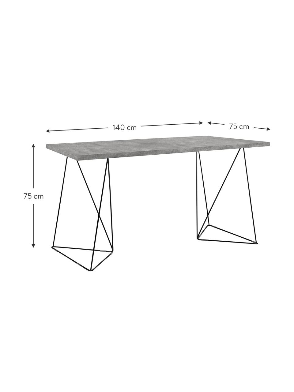 Schreibtisch Max mit Trestle Beinen, Tischplatte: Spanplatte in Leichtbau-W, Beine: Metall, lackiert, Grau, B 140 x T 75 cm
