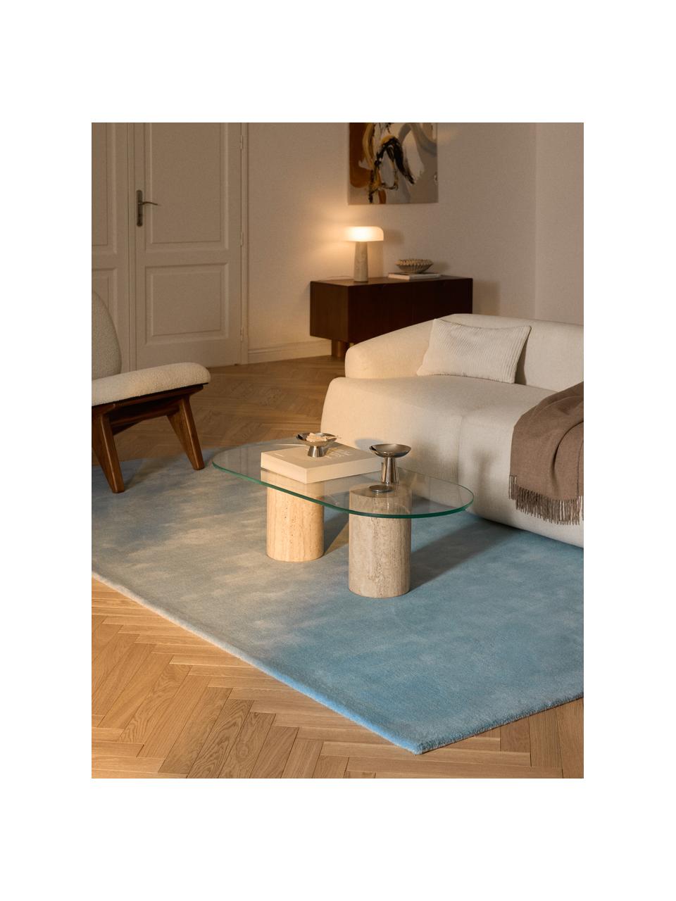 Tapis en laine tissé à la main Zayne, Bleu ciel, larg. 80 x long. 150 cm (taille XS)