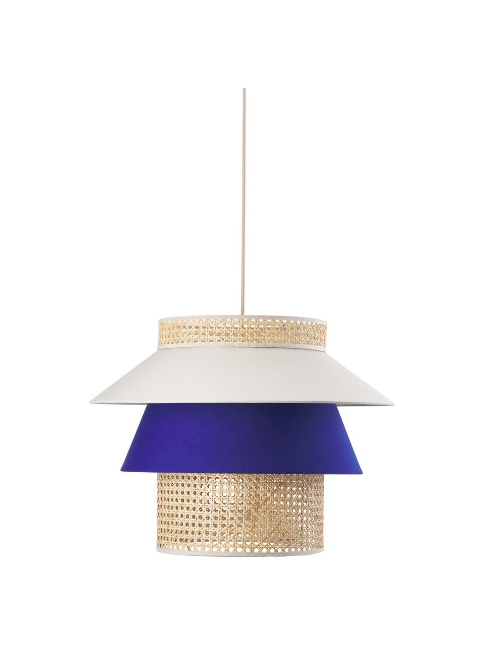Grande suspension en cannage Klea, Beige clair, bleu foncé, Ø 55 x haut. 42 cm