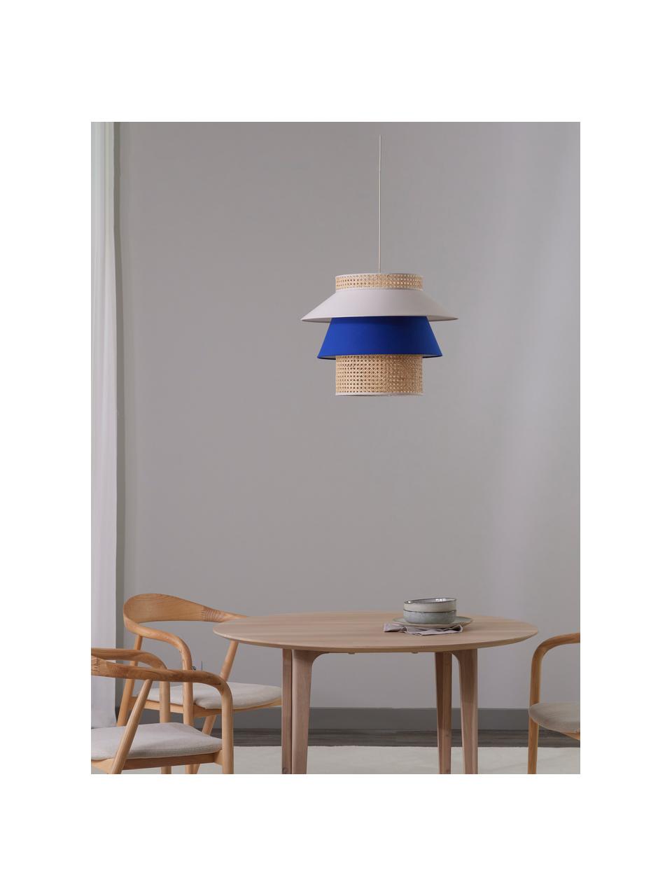 Grande suspension en cannage Klea, Beige clair, bleu foncé, Ø 55 x haut. 42 cm
