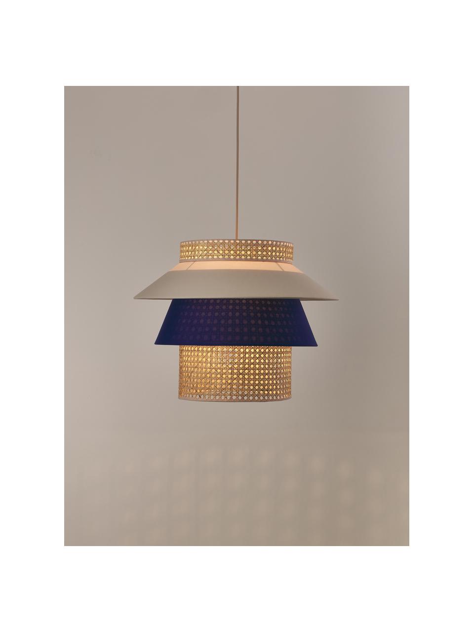 Grote hanglamp Klea van Weens vlechtwerk, Lampenkap: bamboe, textiel, Lichtbeige, koningsblauw, Ø 55 x H 42 cm