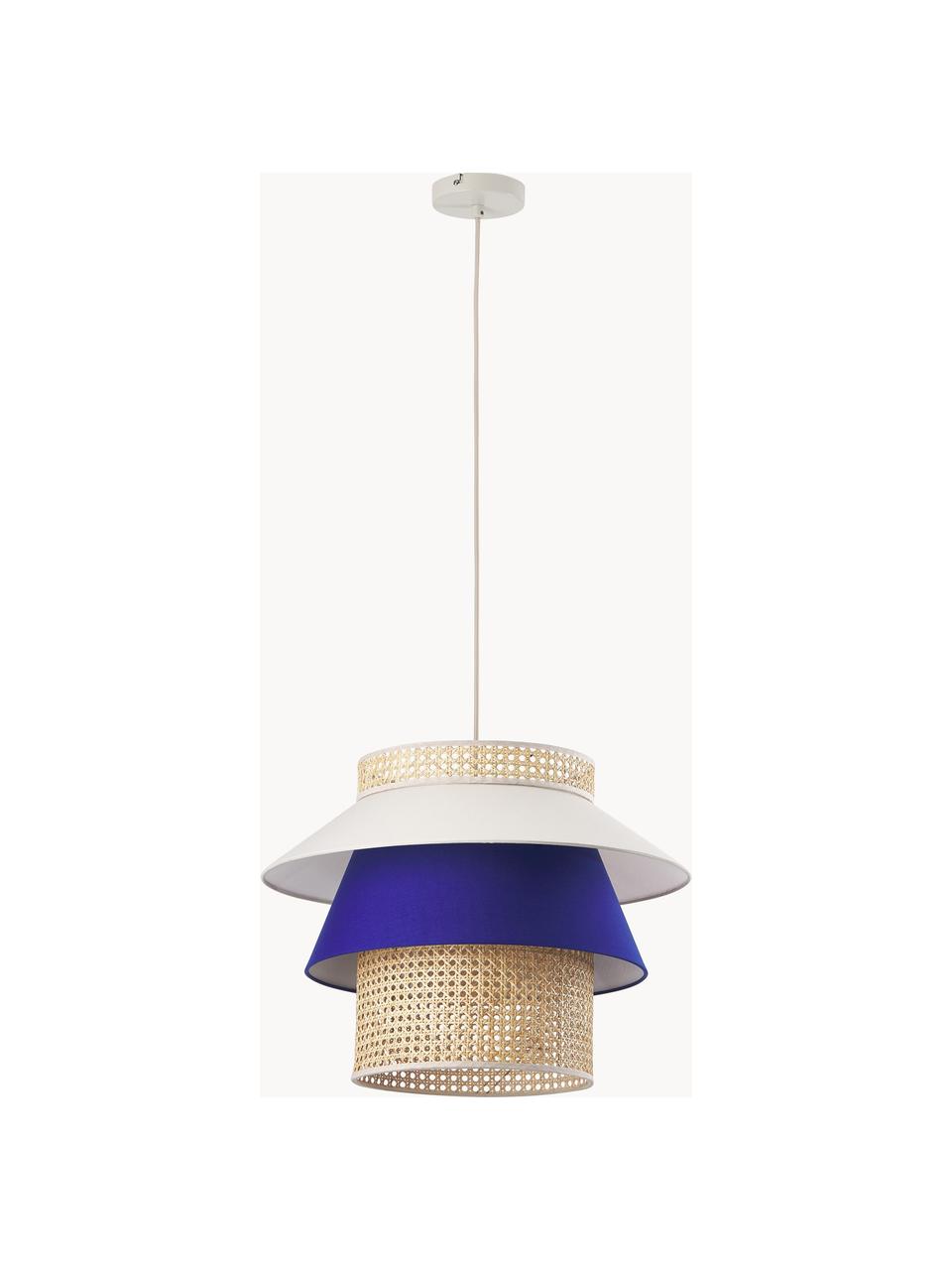 Lampada grande a sospensione in intreccio viennese color Klea, Paralume: bambù, tessuto, Baldacchino: metallo verniciato a polv, Beige chiaro, blu elettrico, Ø 55 x Alt. 42 cm