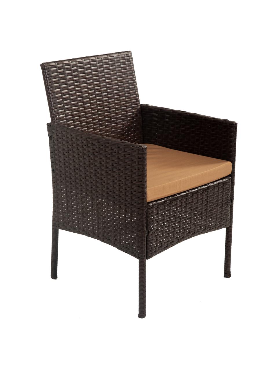 Salotto da giardino Barny 4 pz, Struttura: rattan sintetico, Sottostruttura: metallo, Rivestimento: tessuto, Marrone scuro, Set in varie misure