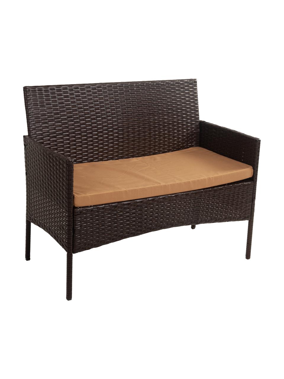 Salotto da giardino Barny 4 pz, Struttura: rattan sintetico, Sottostruttura: metallo, Rivestimento: tessuto, Marrone scuro, Set in varie misure