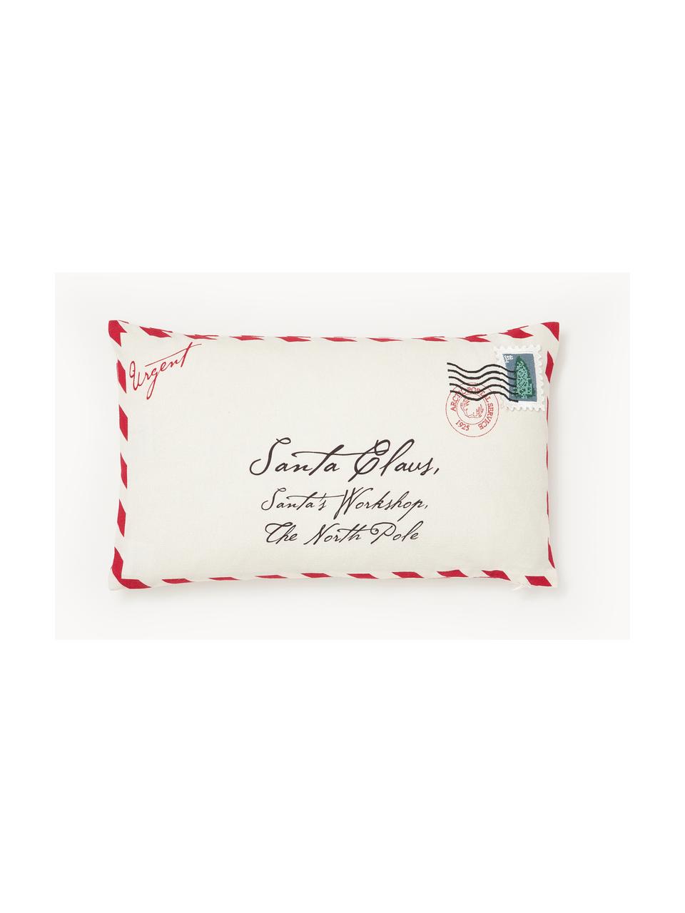 Kussenhoes Wishes met kerst 3D borduursel, 100% katoen, Wit, rood, B 30 x L 50 cm