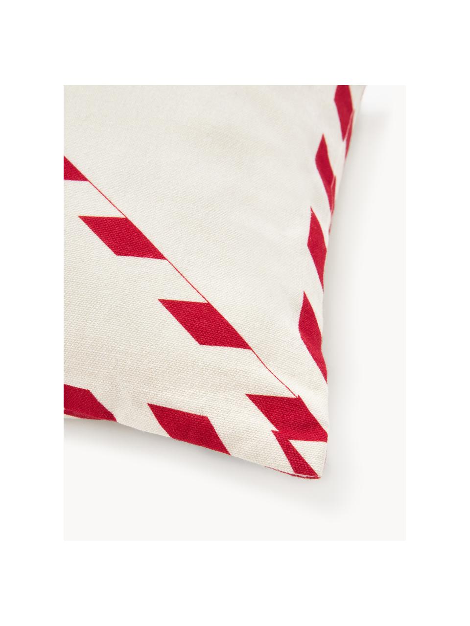 Copricuscino con ricamo natalizio in 3D Wishes, 100% cotone, Bianco crema, rosso, Larg. 30 x Lung. 50 cm