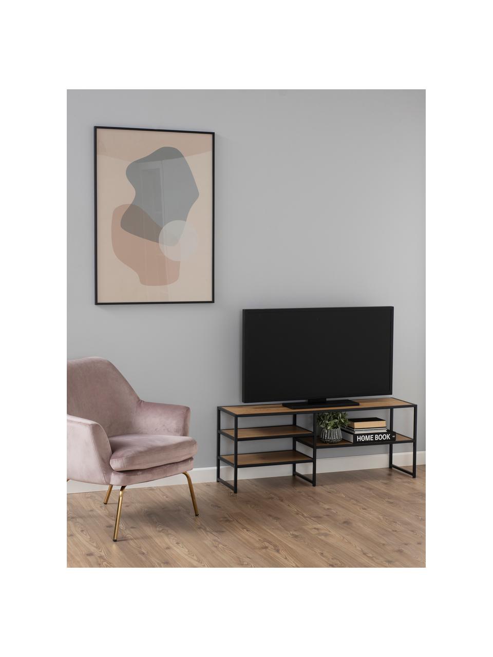 Konsola RTV z drewna i metalu Seaford, Stelaż: metal malowany proszkowo, Jasny brązowy, czarny, S 120 x W 46 cm