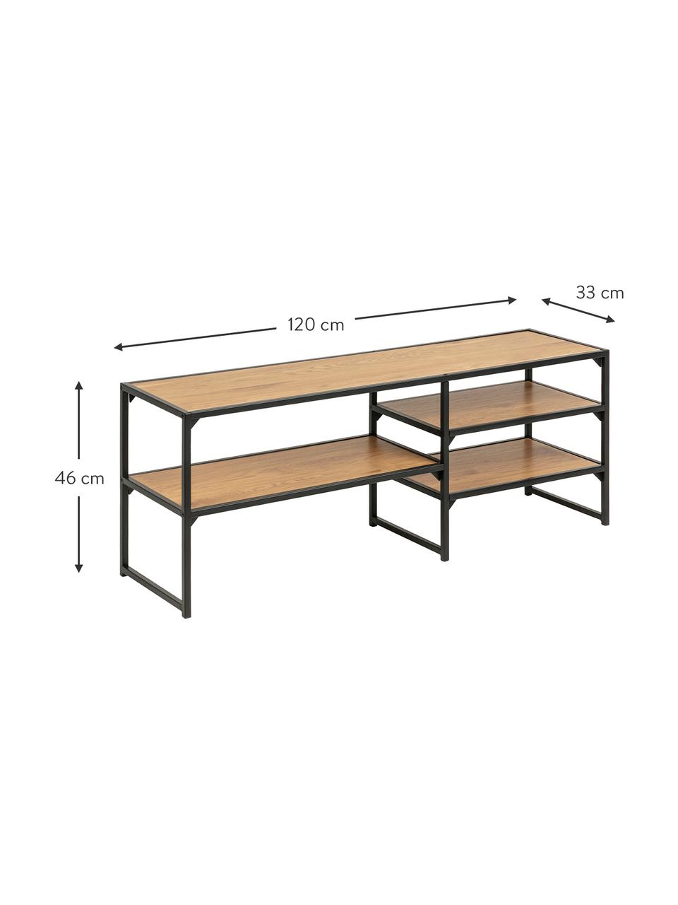 TV-konzolový stolík z dreva a kovu Seaford, Svetlohnedá, čierna, Š 120 x V 46 cm