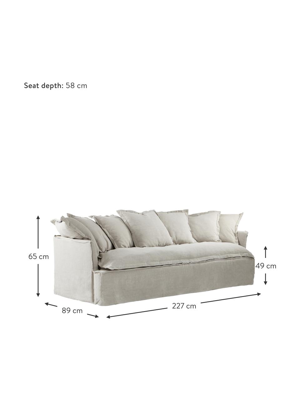 Sofa Gardanne (3-Sitzer) in Grau, Bezug: 100 % Leinen Der hochwert, Gestell: Sperrholz, Kiefernholz, Leinen Grau, B 227 x T 89 cm
