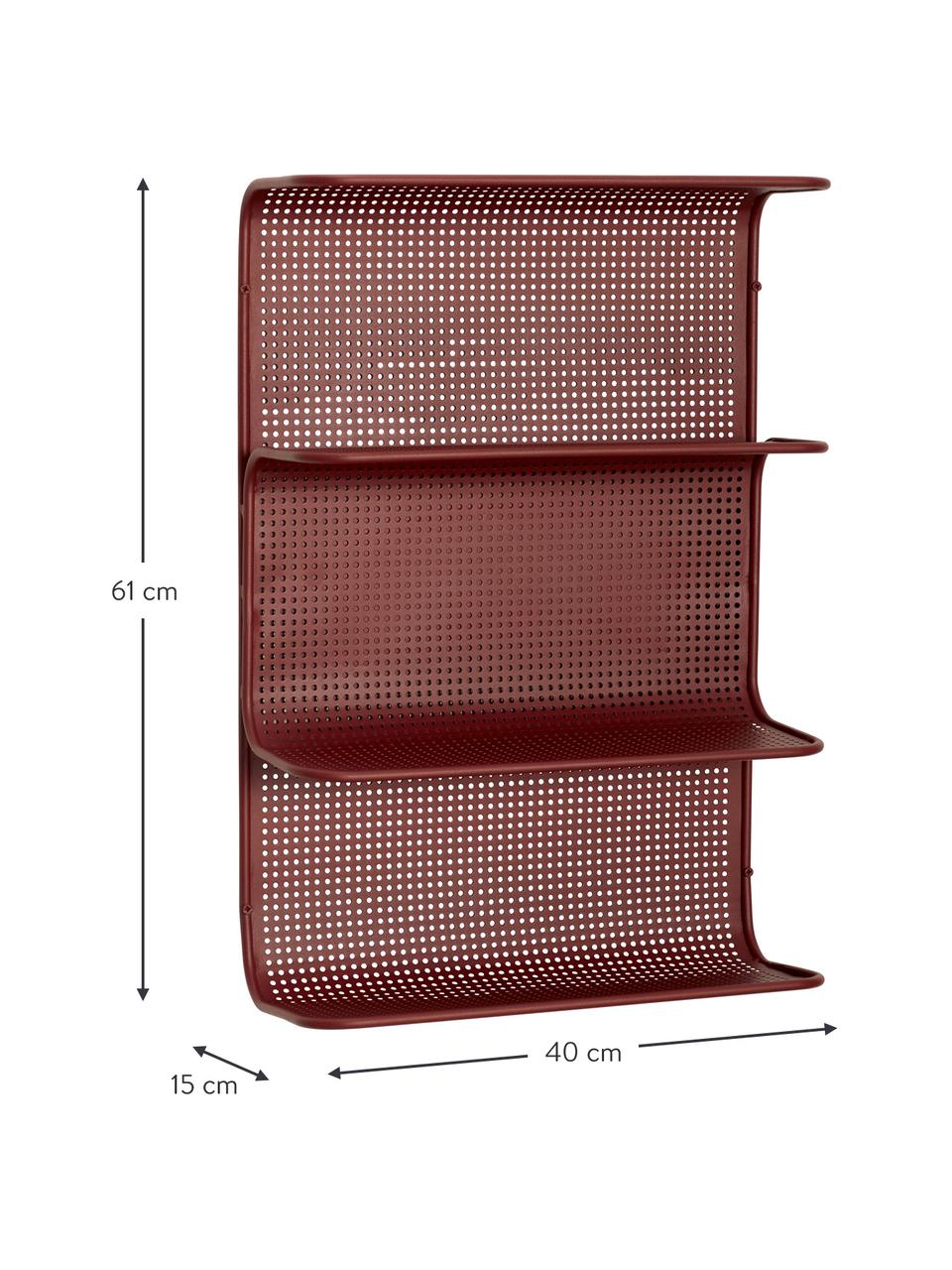Kovová nástěnná police Grid, Potažený kov, Tmavě červená, Š 40 cm, V 61 cm