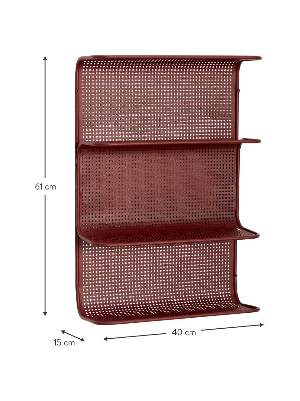 Kovový nástenný regál Grid, Potiahnutý kov, Tmavočervená, Š 40 x V 61 cm