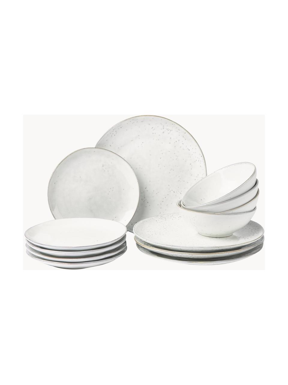 Set 12 stoviglie fatte a mano per 4 perosne Nordic Sand, Gres, Grigio chiaro, Set in varie misure
