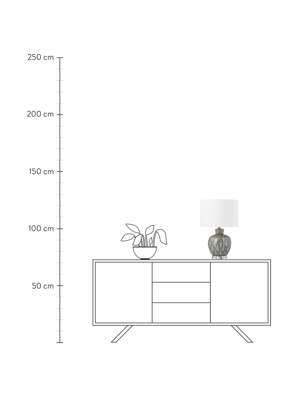 Grande lampe à poser en céramique Brooklyn, Socle : transparent. Pied de lampe : gris. Abat-jour crème. Câble : transparent, Ø 33 x haut. 53 cm