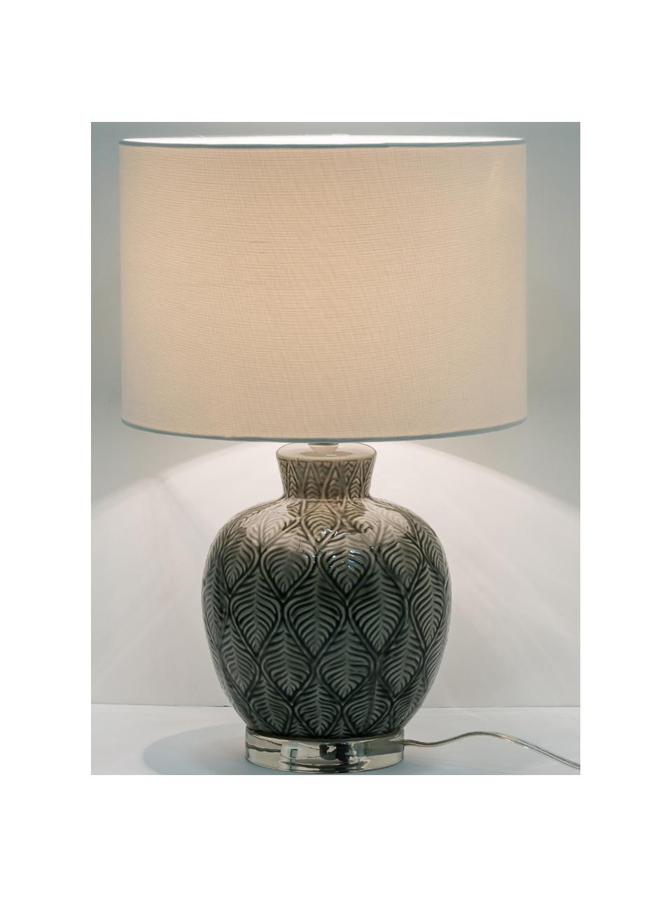 Grande lampe à poser en céramique Brooklyn, Socle : transparent. Pied de lampe : gris. Abat-jour crème. Câble : transparent, Ø 33 x haut. 53 cm