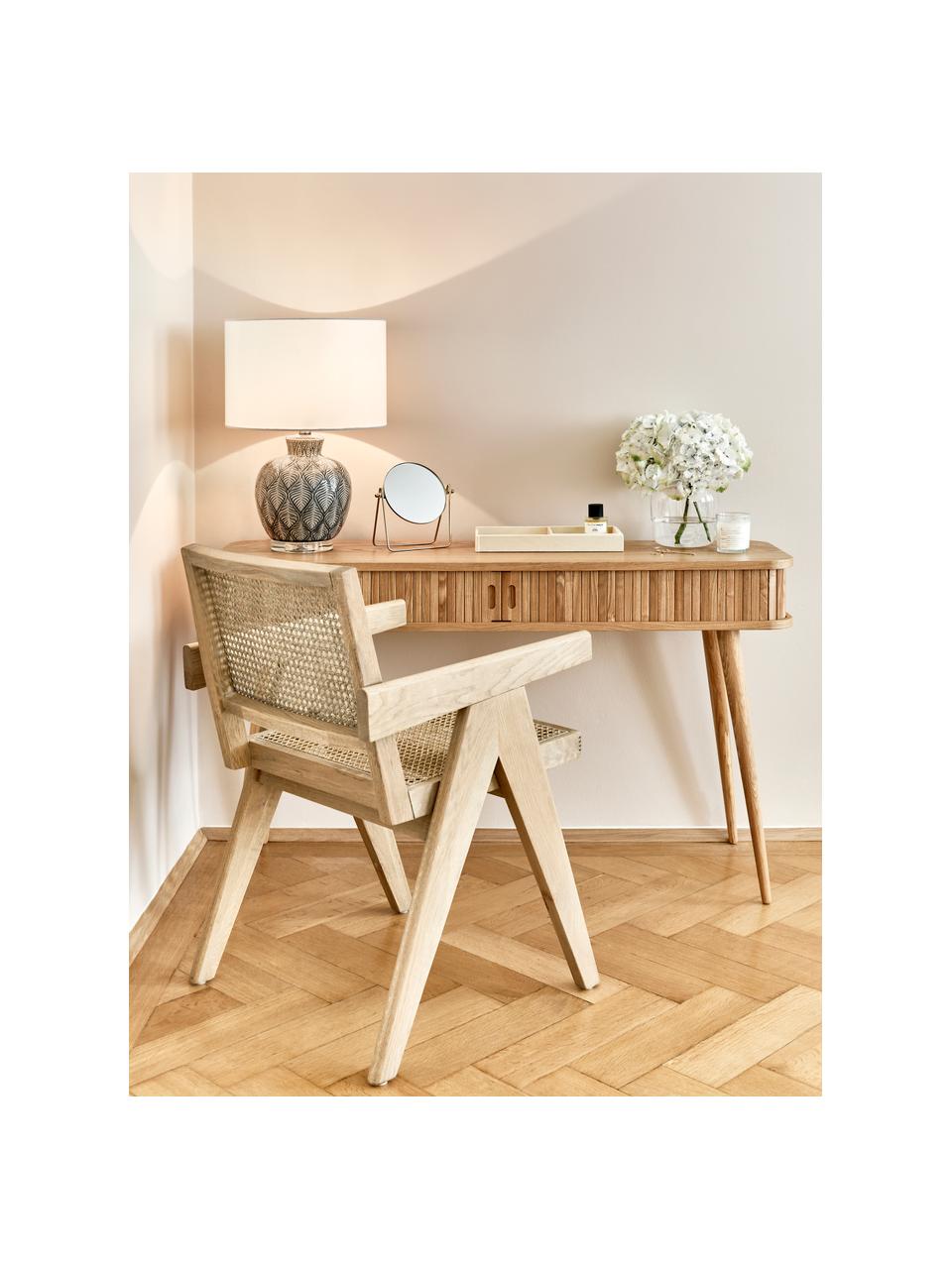 Lámpara de mesa grande de cerámica Brooklyn, Pantalla: tela, Blanco, gris, Ø 33 x Al 53 cm