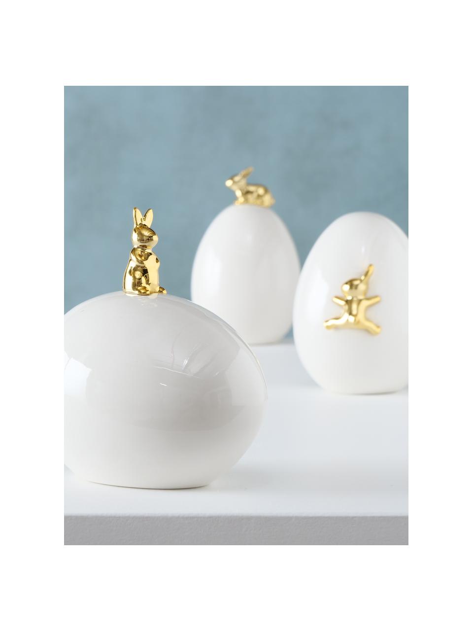 Deko-Objekte-Set Laure, 3-tlg., Porzellan, Weiß, Goldfarben, Ø 9 cm