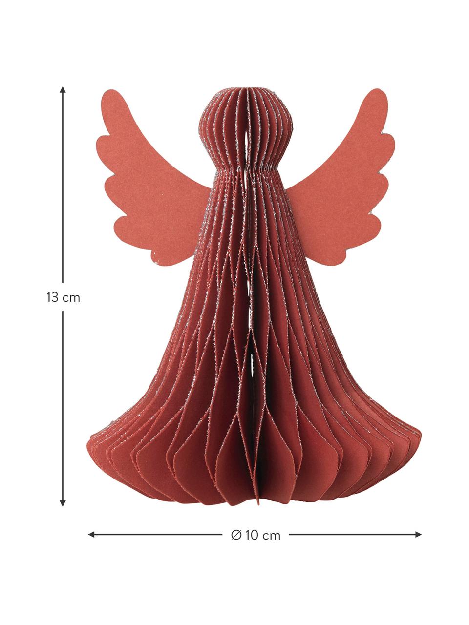 Decoratieve objecten Angel in rood, 2 stuks, Papier, Rood, Ø 10 x H 13 cm