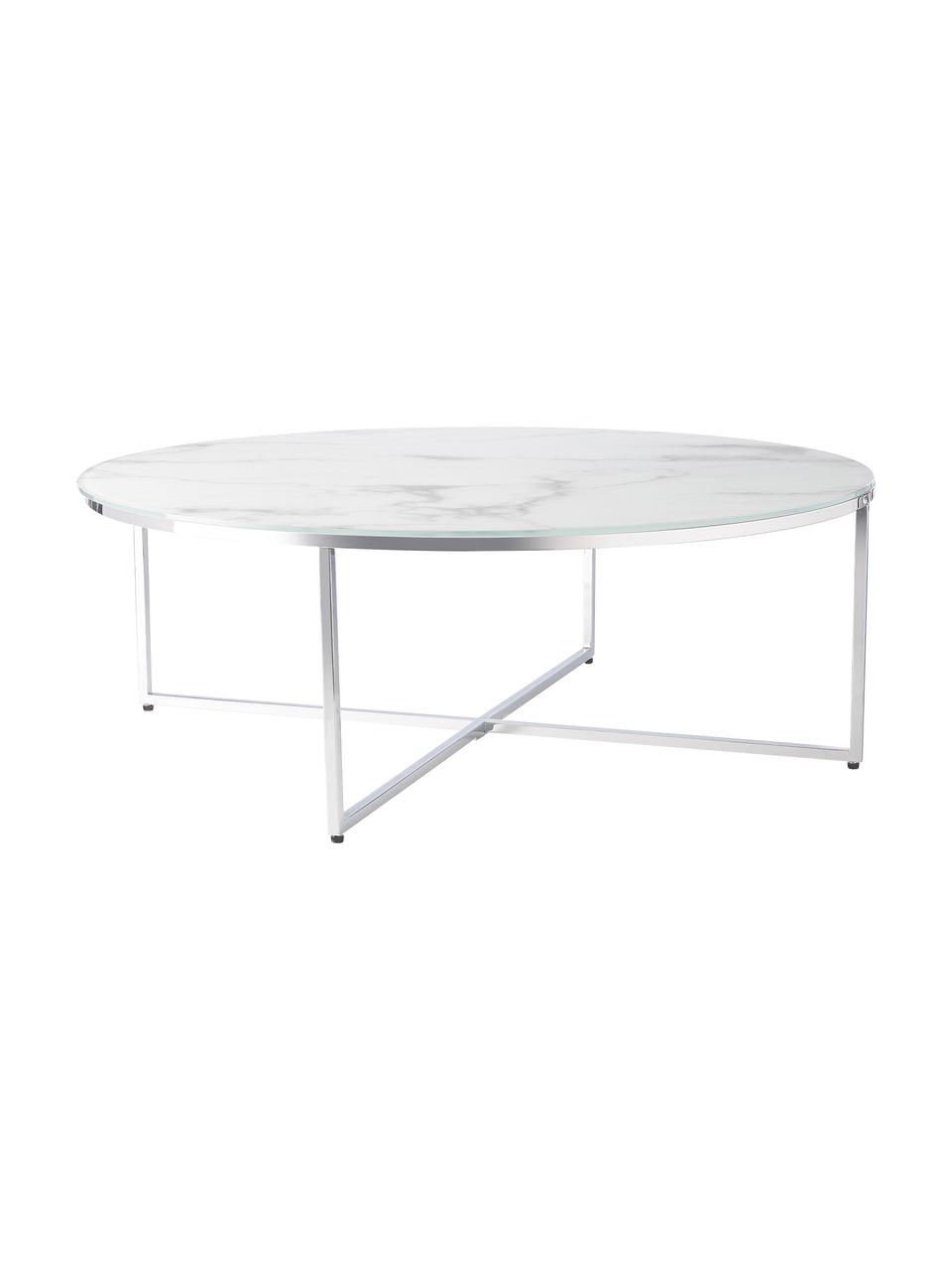 Kulatý konferenční XL stolek se skleněnou deskou v mramorovém vzhledu Antigua, Bílá v mramorovém vzhledu, chromová, Ø 100 cm