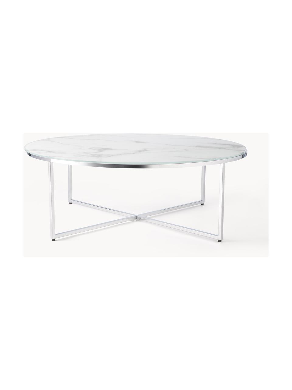 Tavolino rotondo XL da salotto con piano in vetro effetto marmo Antigua
