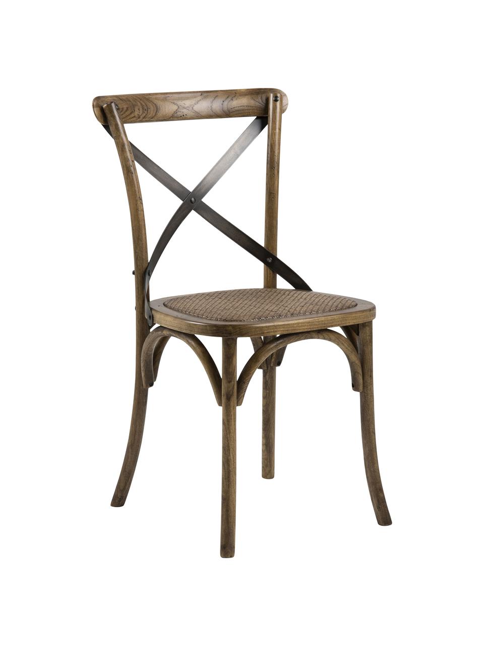 Holzstuhl Vintage mit Rattan-Sitzfläche, Gestell: Birkenholz, lackiert, Sitzfläche: Rattan, lackiert, Birkenholz, lackiert, B 49 x T 55 cm