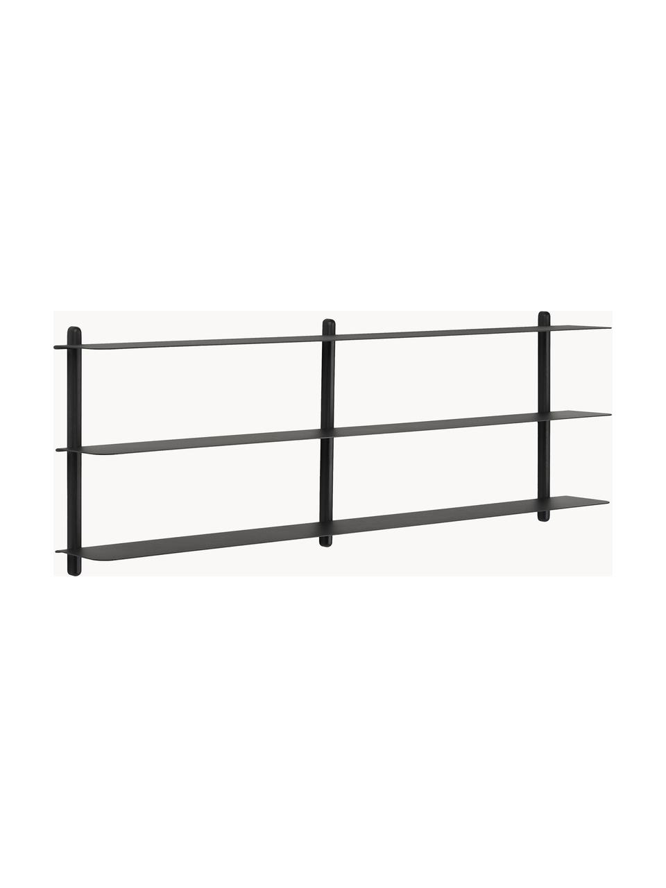 Estante de pared Nivo, Estantes: acero recubierto, Estructura: madera de fresno, Negro, An 118 x Al 42 cm