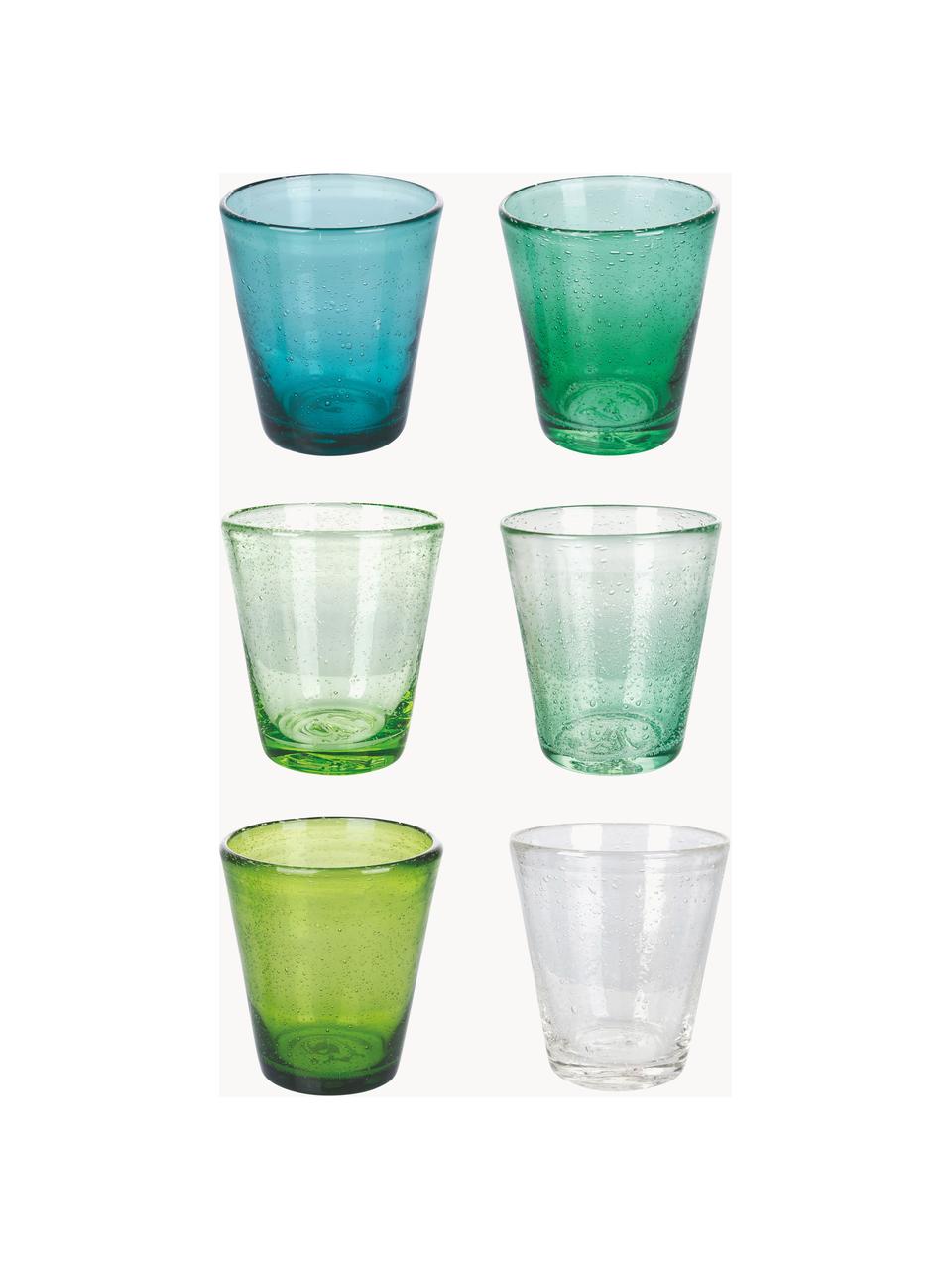 Mundgeblasene Wassergläser Cancun mit Luftbläschen, 6er-Set, Glas, mundgeblasen, Türkis- und Grüntöne, transparent, Ø 9 x H 10 cm, 330 ml