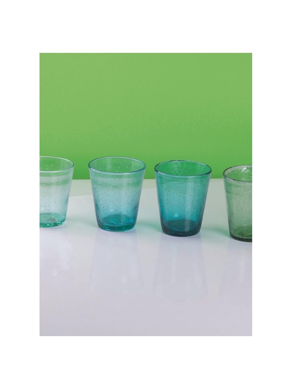 Mundgeblasene Wassergläser Cancun mit Luftbläschen, 6er-Set, Glas, mundgeblasen, Türkis- und Grüntöne, transparent, Ø 9 x H 10 cm, 330 ml