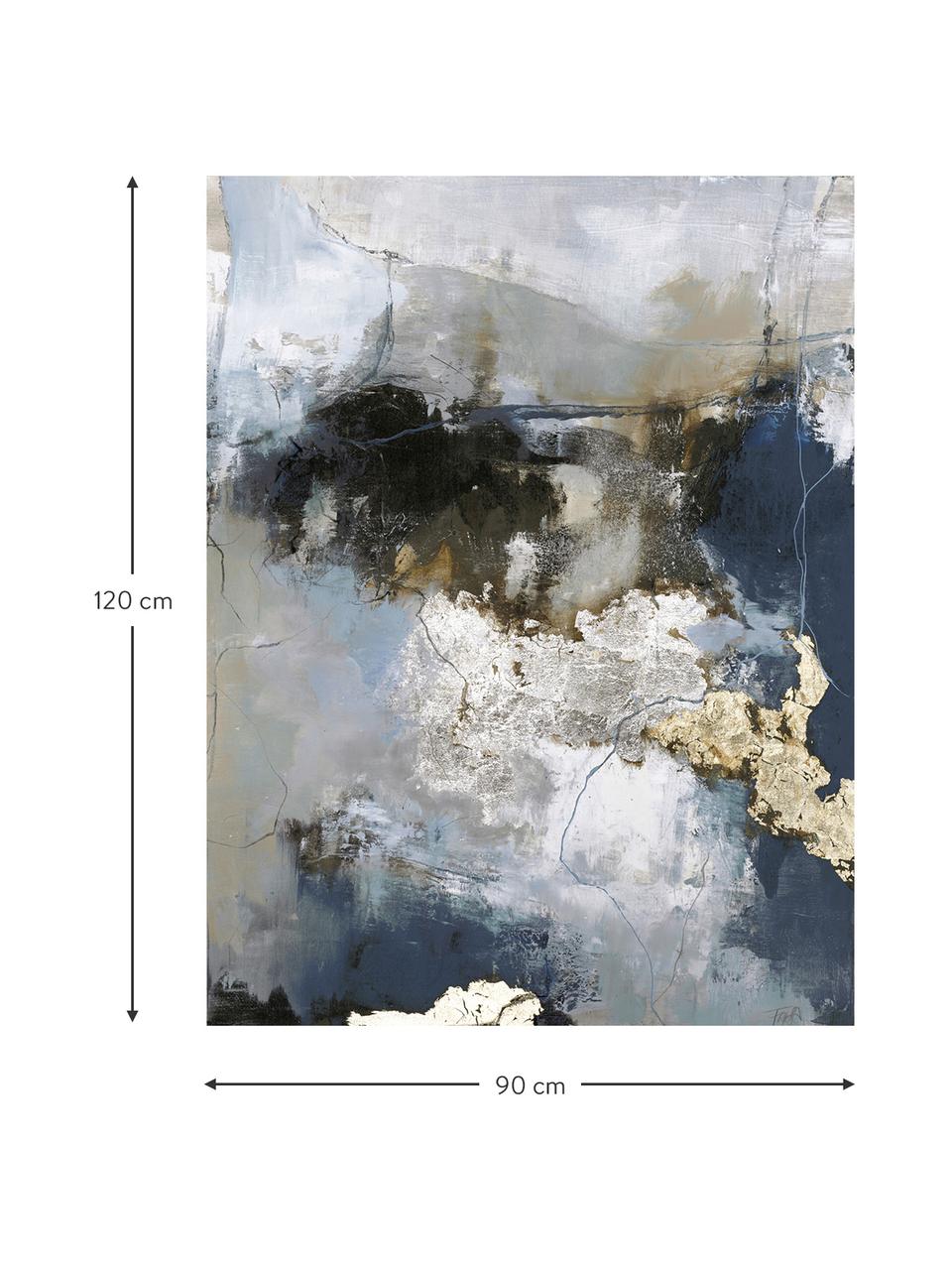 Leinwandbild Waterfall, Bild: Digitaldruck mit Ölfarben, Goldfarben, Silberfarben, Blau, Mehrfarbig, 90 x 120 cm