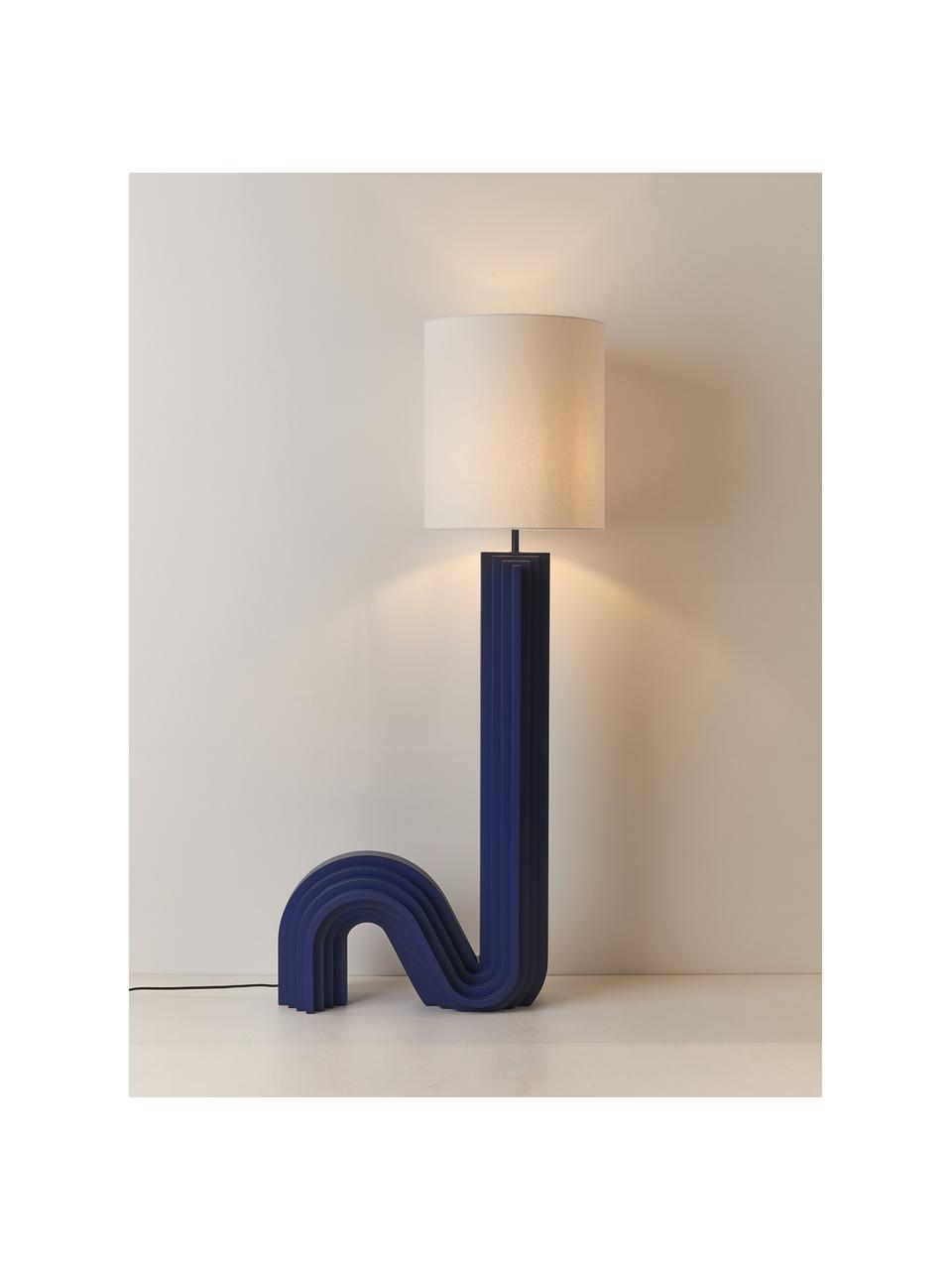 Design Stehlampe Luomo, Lampenschirm: Leinenstoff, Dunkelblau, Off White, H 153 cm