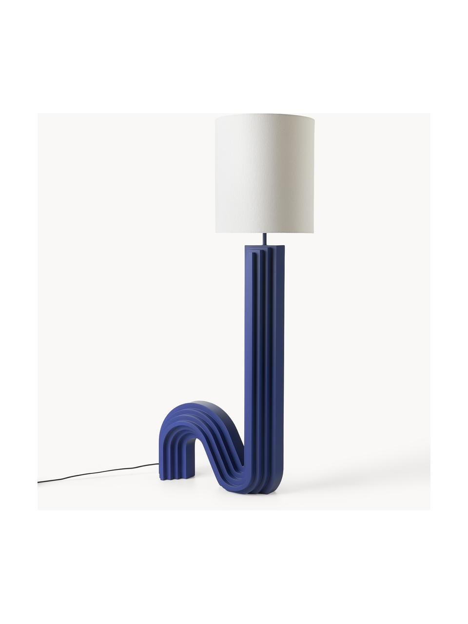 Design Stehlampe Luomo, Lampenschirm: Leinenstoff, Dunkelblau, Off White, H 153 cm