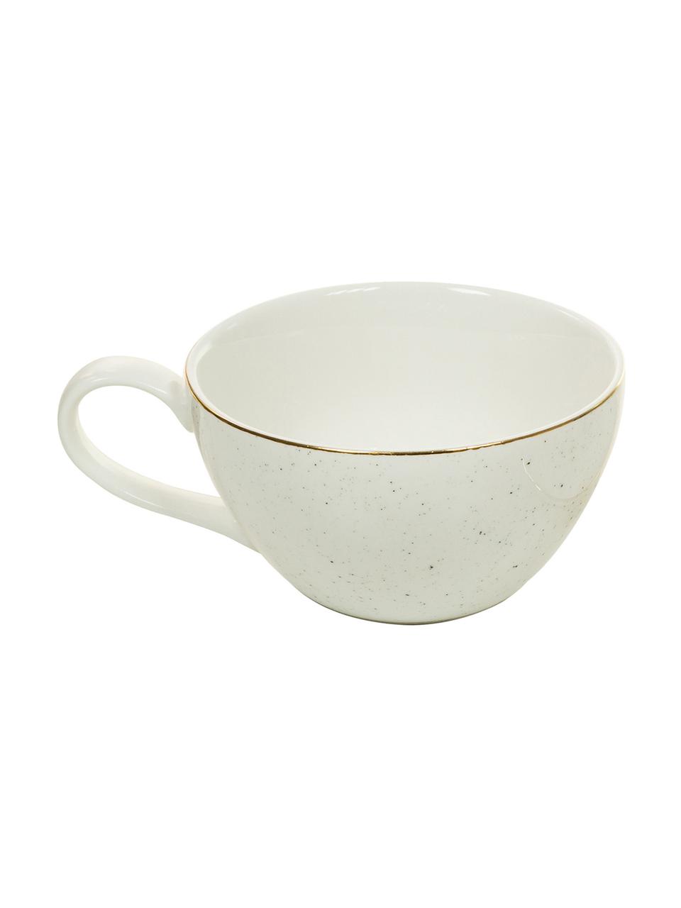 Juego tazas de café con platitos Bella, 2 uds., Porcelana, Blanco crema, Ø 10 x Al 6 cm