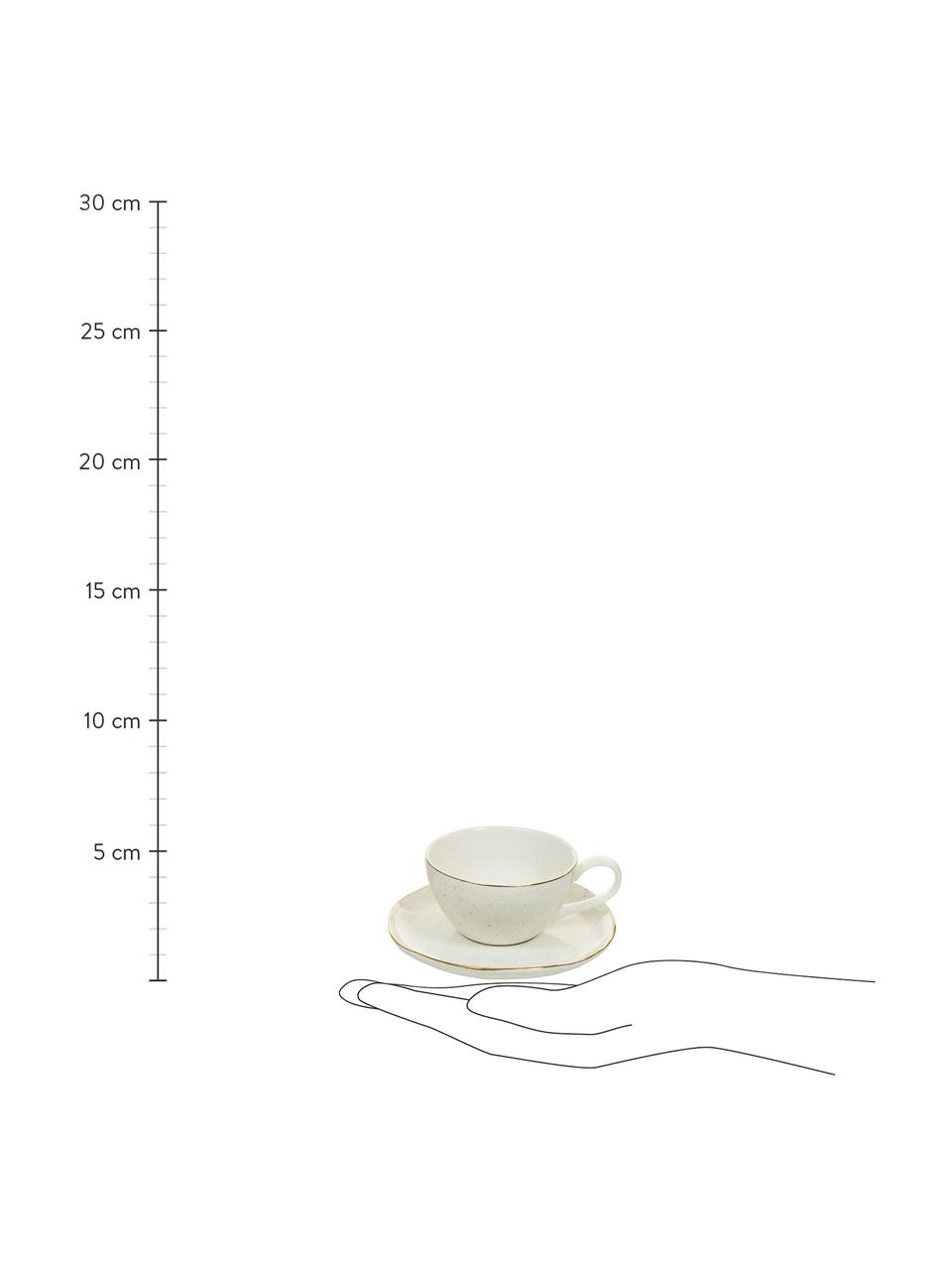 Juego tazas de café con platitos Bella, 2 uds., Porcelana, Blanco crema, Ø 10 x Al 6 cm