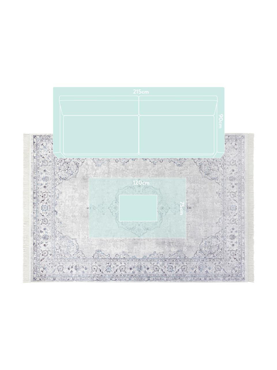 Teppich Medaillon im Vintage Look, Viskose/Baumwolle, 60% Viskose, 40% Baumwolle, Pastellblau, Hellgrau, B 195 x L 300 cm (Größe L)