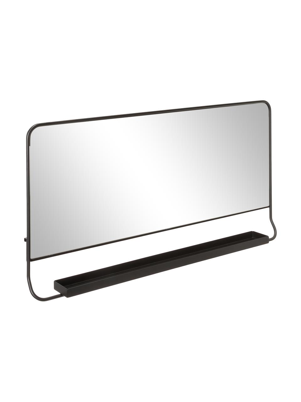 Rechthoekige wandspiegel Chic met zwarte metalen lijst en plank, Zwart, spiegelglas, B 80 x H 40 cm