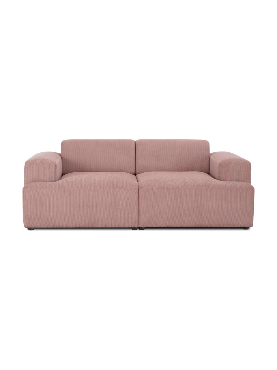 Ribfluwelen zitbank Melva (2-zits) in roze, Bekleding: corduroy (92% polyester, , Frame: massief grenenhout, FSC-g, Poten: kunststof, Corduroy roze, B 198 x H 101 cm