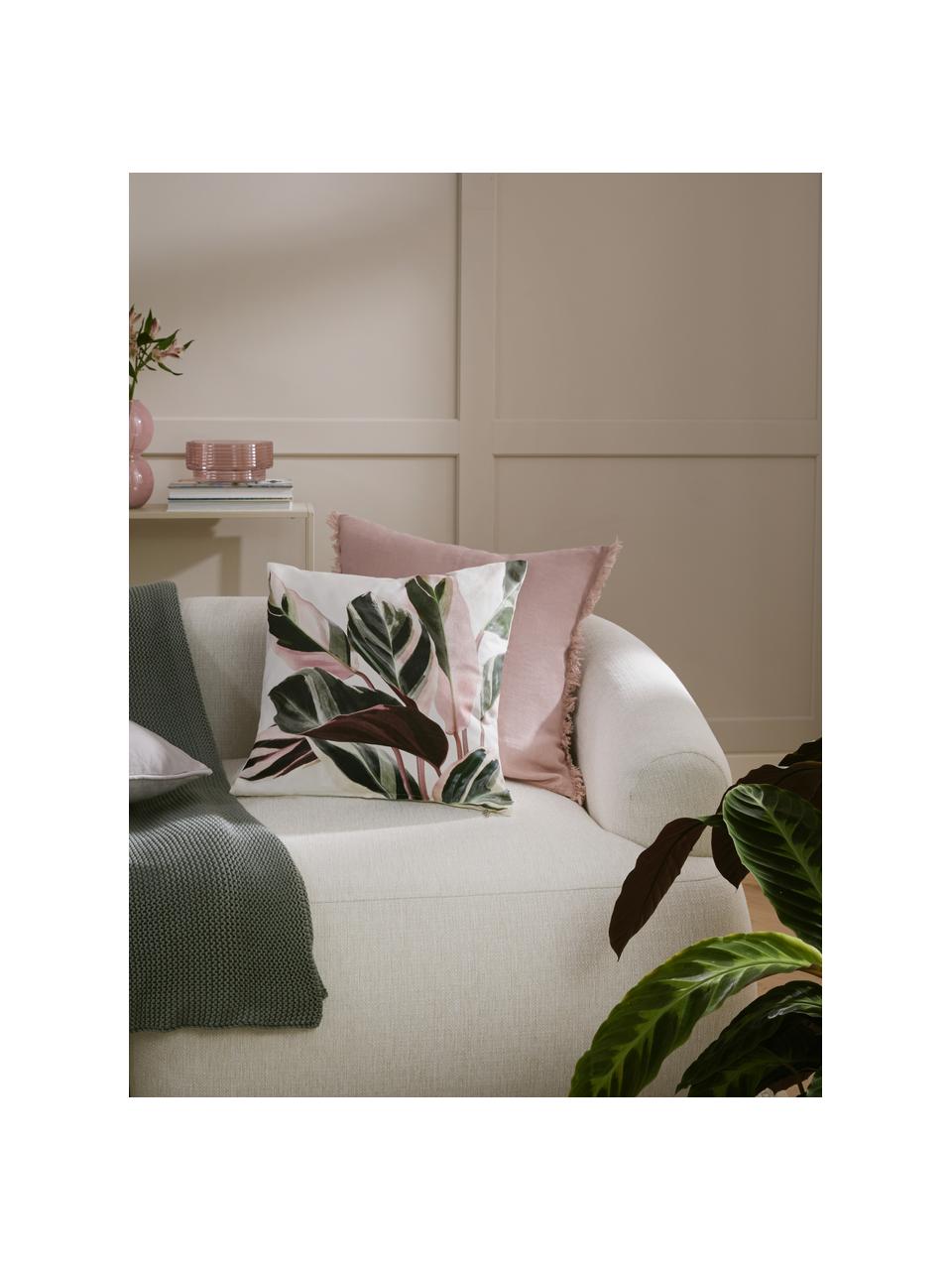 Funda de cojín de algodón Triostar, 100% algodón, Verde oscuro, rosa, blanco crema, An 50 x L 50 cm