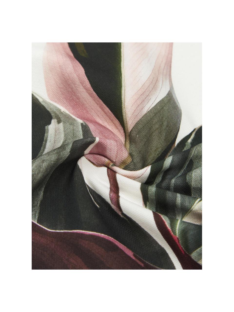 Katoenen kussenhoes Triostar met bloemenmotief, 100% katoen, Donkergroen, roze, crèmewit, B 50 x L 50 cm