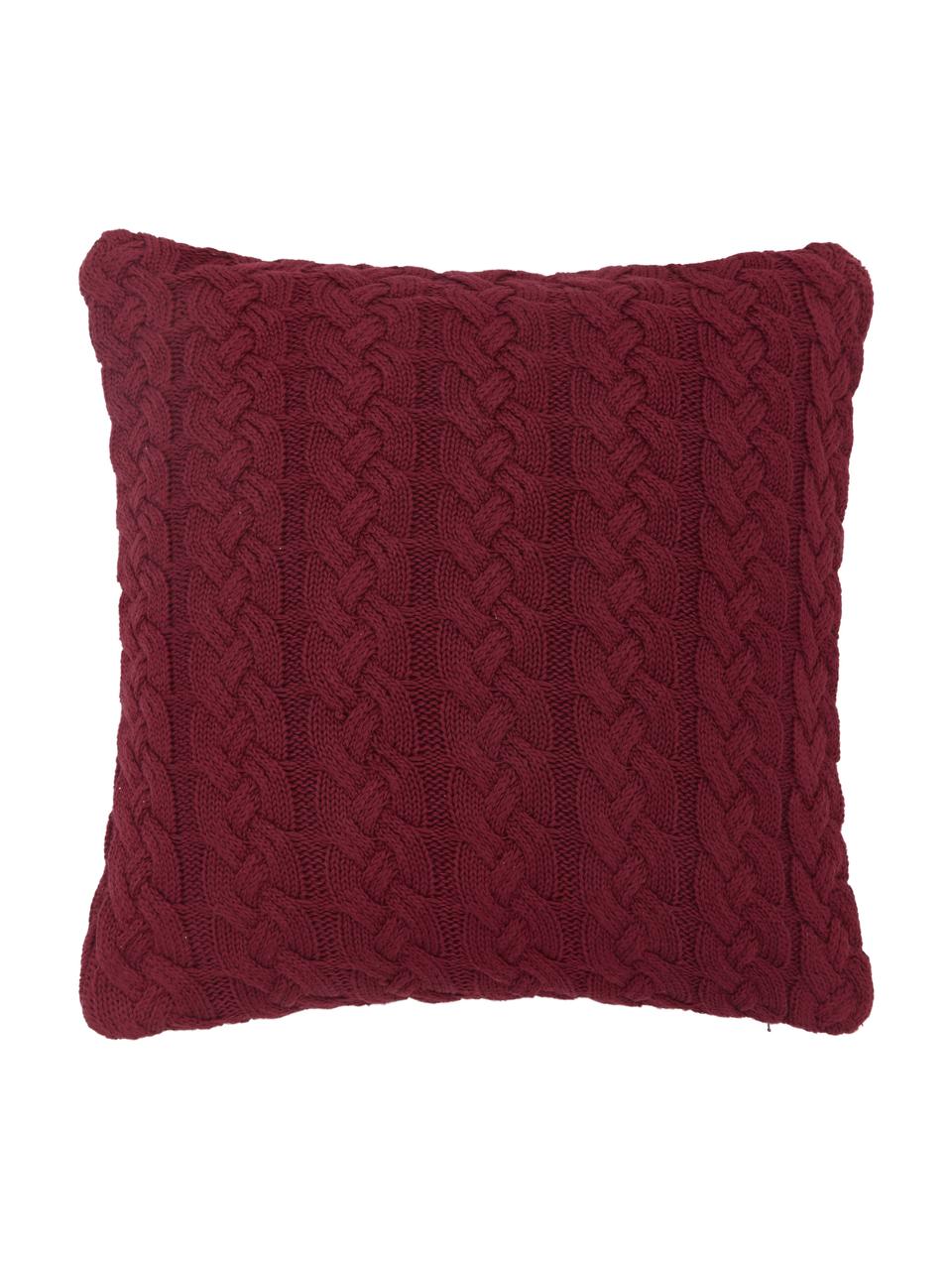 Federa arredo fatta a maglia con motivo a trecce Caleb, 100% cotone, Rosso scuro, Larg. 40 x Lung. 40 cm