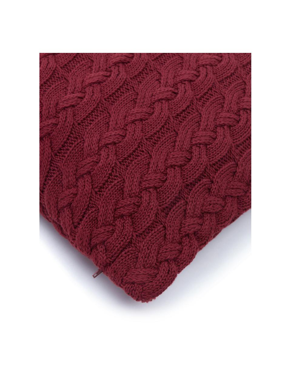 Federa arredo fatta a maglia con motivo a trecce Caleb, 100% cotone, Rosso scuro, Larg. 40 x Lung. 40 cm